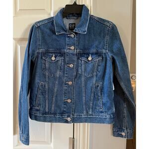 New! GAP Women's Denim Jacket Small Blue Button-Front Casual Short Coat